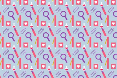 Seamless educational background pattern vector with colorful elements. Endless science pattern design for wrapping paper, book covers, or wallpaper. Repeating study background vector with pencils.