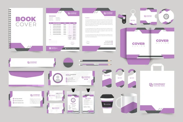 Fashion business brand identity promotional template design with lavender color. Corporate business advertisement stationery vector for marketing. Company brand promotion newsletter, invoice design.