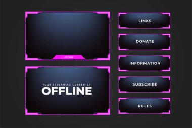 Online screen interface and gaming border decoration for girl gamers. Futuristic game screen panel on a dark background. Broadcast streaming frame border template vector for display decoration.