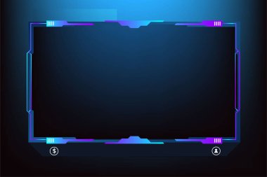 Futuristic live streaming button vector with blue color. Broadcast screen overlay design with digital abstract shapes. Live online gaming overlay and streaming icon vector with buttons.