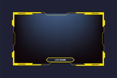 Broadcast screen interface design with button elements for live streaming screens. Futuristic stream overlay vector design. Online gaming overlay vector with yellow color shapes on a dark background.