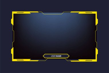 Broadcast screen interface design with button elements for live streaming screens. Futuristic stream overlay vector design. Online gaming overlay vector with yellow color shapes on a dark background. clipart