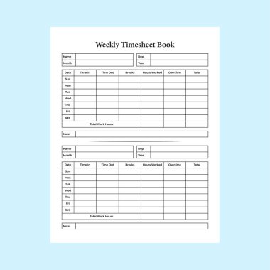 Haftalık günlük kayıt defteri KDP 'nin içi. İş ve ofis çalışanı zaman yönetimi günlüğü şablonu. KDP iç dizüstü bilgisayarı. İşçi saati yönetimi ve çalışma saati takip günlüğü içeriName.