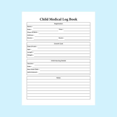 Çocuk kayıt defteri KDP 'nin içi. Çocuk aşılama bilgi denetleyici ve büyüme takip şablonu. KDP iç dizüstü bilgisayarı. Bebek günlük aktiviteleri ve doğum bilgileri dergisi KDP iç işleri.