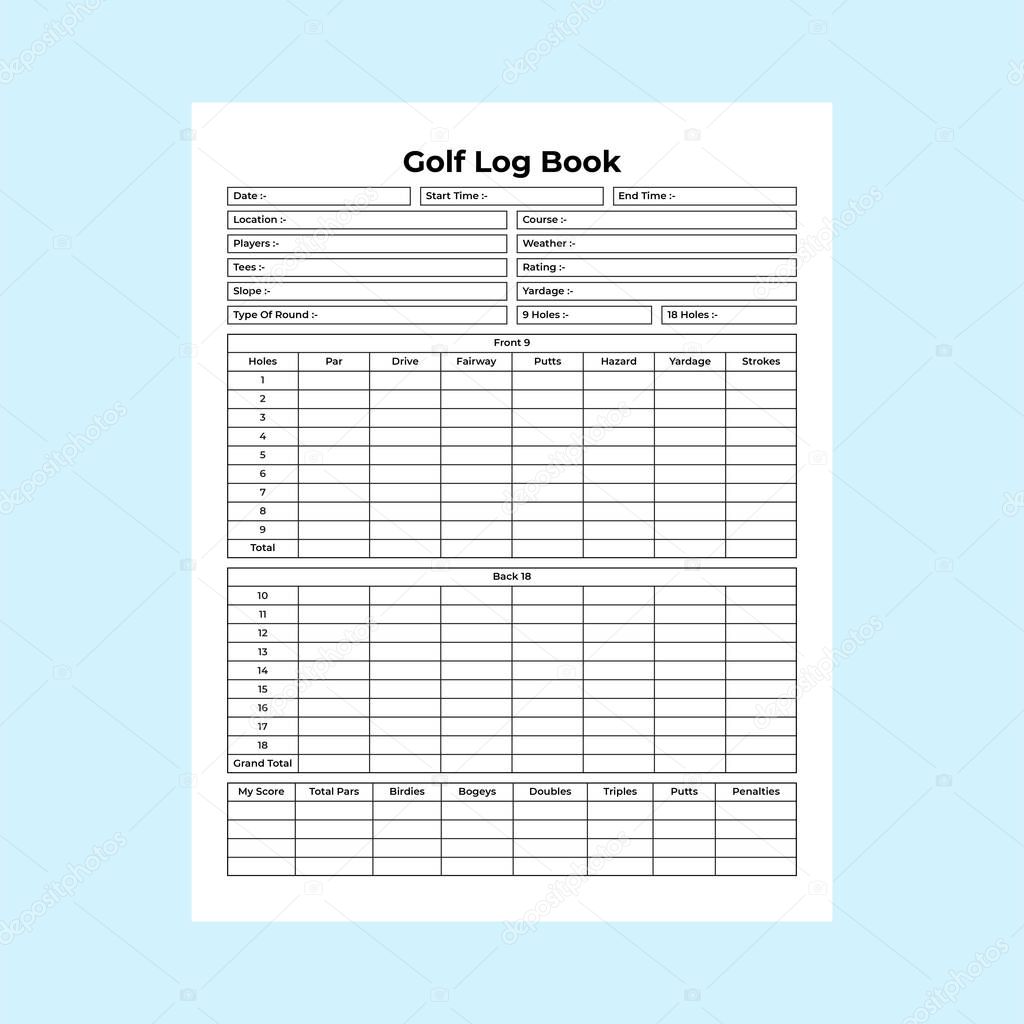 Golf journal KDP interior. Golf game score information recorder and