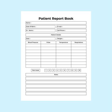 KDP dahili hemşire hasta takip günlüğü. Hemşire tıbbi bilgi takip cihazı ve tıp not defteri iç mimarisi. KDP dahili kayıt defteri. Günlük hasta sağlığı durum denetleyici şablonu.