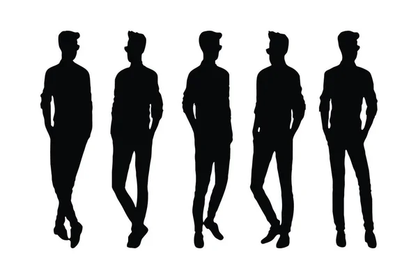 Hombre Modelo Diseñador Silueta Conjunto Pie Diferentes Poses Modelo Masculino — Archivo Imágenes Vectoriales