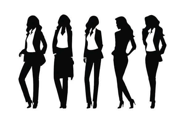 Lady Business Silhouette Vektor Kollektion Stilvolle Businessfrau Silhouette Verschiedenen Posen — Stockvektor