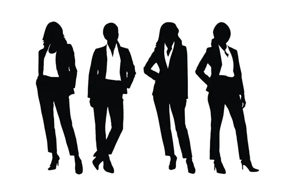 Stylish Businesswoman Silhouette Vector Collection Business Ladies Silhouette Set Wearing — Stock Vector