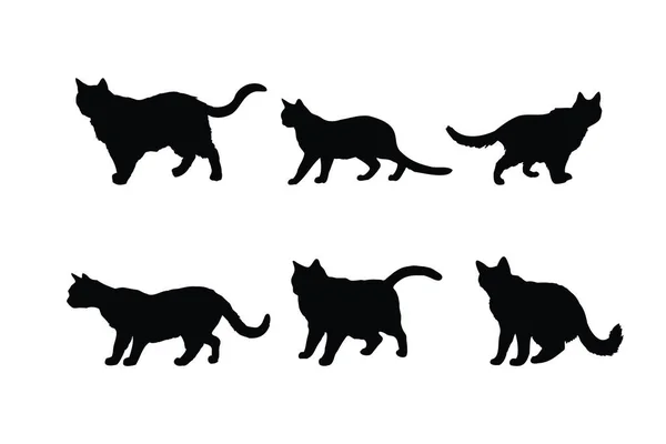 Niedliche Katze Fuß Silhouette Bündel Design Katze Steht Verschiedenen Positionen — Stockvektor