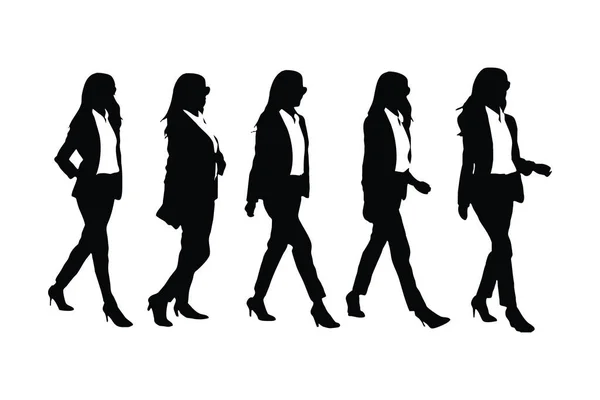 スタイリッシュな女性モデルシルエットセットベクトルは 白い背景にスーツを着用 匿名の実業家は異なる立場を歩いている 現代女性モデルと従業員シルエットコレクション — ストックベクタ
