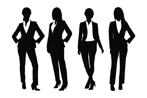 Modern Businesswoman Bundle Wearing Suits Standing Different Positions Female Employee — Stock Vector