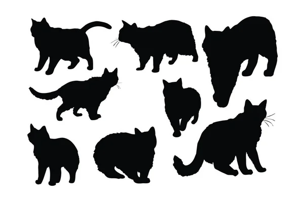 Roztomilý Kočičí Silueta Vektorový Svazek Různých Pozicích Kočičí Chůze Různých — Stockový vektor