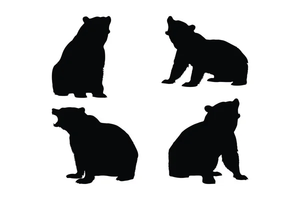 Carnivore Bear Standing Sitting Black White Silhouette Vector Bundle Bear — Stock Vector