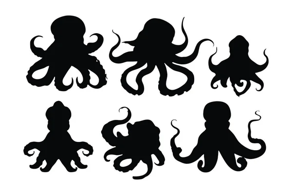 Octopus Tentacles Different Positions Silhouette Set Vector Big Octopus Silhouette — Stock Vector