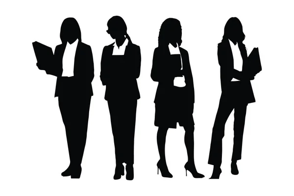 Kvinnliga Advokater Och Rådgivare Står Olika Position Siluett Set Vektorer — Stock vektor