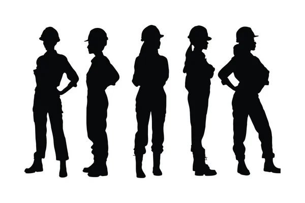 Kobiety Inżynierów Stojących Różnych Pozycjach Sylwetka Zestaw Wektor Współczesne Dziewczyny — Wektor stockowy
