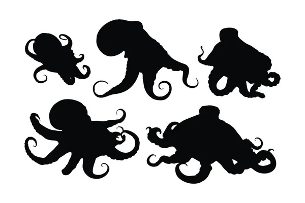 Pakiet Sylwetki Ośmiornicy Octopus Mackami Sylwetka Zestaw Wektor Ośmiornica Pełzająca — Wektor stockowy