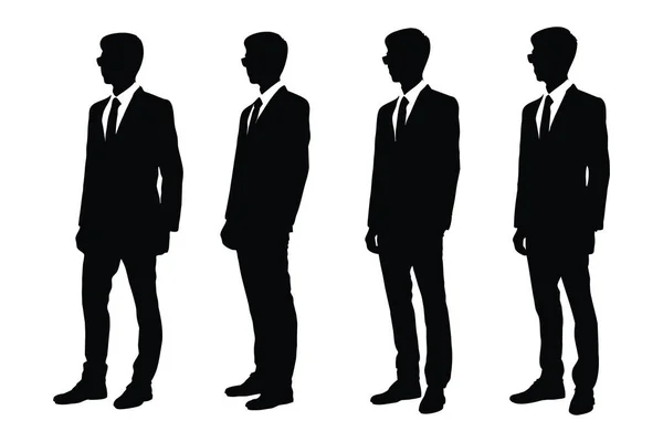 穿着西服的男律师设定了一个矢量 具有白色背景的匿名现代咨询师 男律师们站在不同的位置上 男商人 — 图库矢量图片