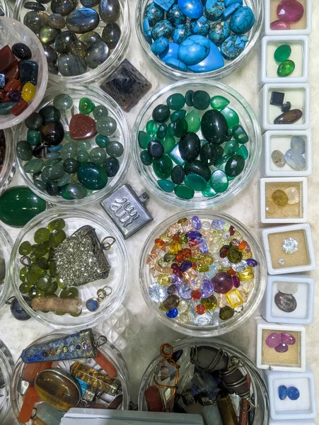 Silver Gold Jewelry Men Colorful Stylish Gemstones Southeast Asian Market — Stock Photo, Image
