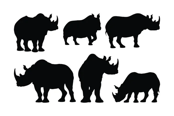 Herbivorous Rhino Standing Silhouette White Background Wild Peaceful Rhino Standing — Stock Vector