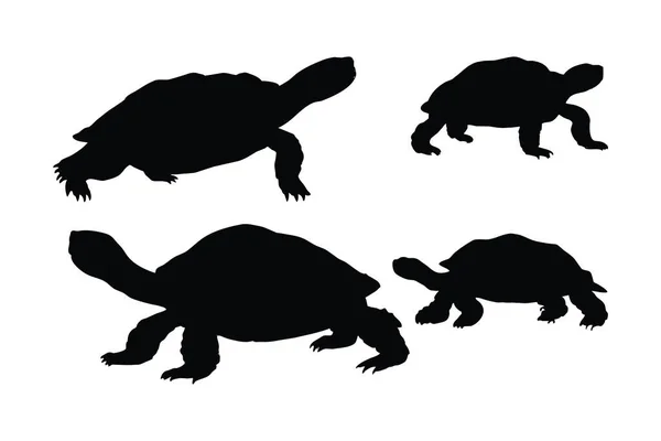 Żółwia Sylwetka Wiązka Dziki Żółw Stojący Chodzący Różnych Pozycjach Morskie — Wektor stockowy