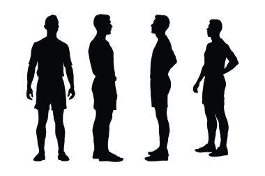 Male lifeguard silhouette on a white background. Beach lifeguards wearing uniforms. Muscular men standing silhouette bundle. Male lifeguards with anonymous faces. Beach guards silhouette collection. clipart