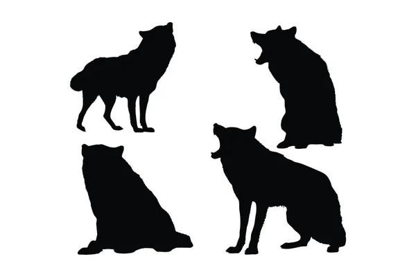 ウルフフルボディシルエットコレクション カーニヴォア狼のシルエットバンドル 狼のような危険な野生動物 白い背景のシルエット 野生のオオカミ座っとさまざまな位置で遠吠え — ストックベクタ