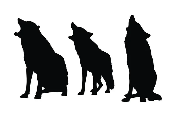 Carnivore Wolves Silhouette Bundle Dangerous Wild Animals Wolf Silhouettes White — Stock Vector