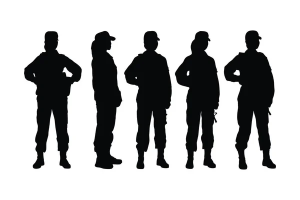 Mädchen Infanterie Einheit Trägt Uniformen Silhouette Bündel Weibliche Special Forces — Stockvektor
