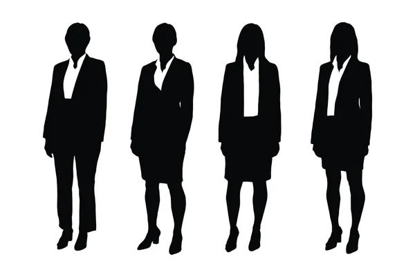 女の子弁護士モデル立ってシルエットコレクション 女性カウンセラーシルエットは白い背景にベクトルを設定します 匿名の女性弁護士 スーツシルエットのバンドルを身に着けている女性カウンセラー — ストックベクタ