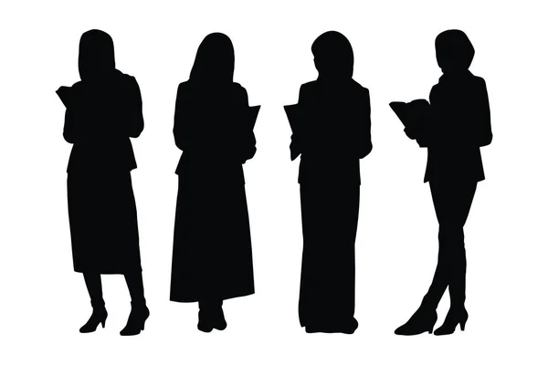 Anwältinnen Mit Anonymen Gesichtern Weibliche Berater Tragen Anzüge Silhouette Bündel — Stockvektor