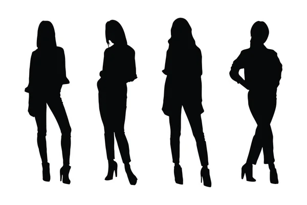 Modelo Feminino Coleção Silhueta Mulheres Modelos Moda Com Rostos Anônimos — Vetor de Stock