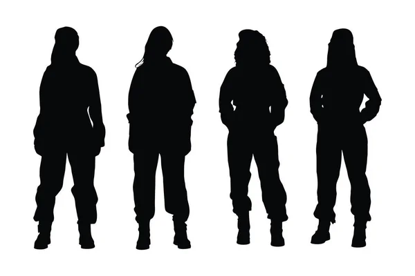 Girl Plumber Wearing Uniforms Silhouette Bundle Female Construction Workers Silhouette — Stock Vector