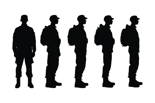 Leger Speciale Eenheden Silhouet Collectie Mannelijke Soldaten Uniform Silhouet Bundel — Stockvector
