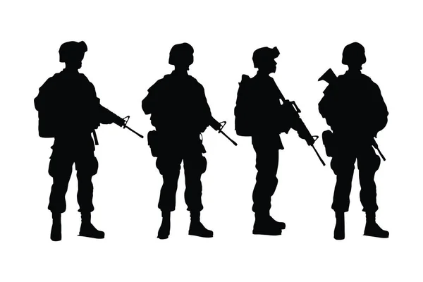 Männliche Armeen Silhouette Auf Weißem Hintergrund Armee Spezialeinheiten Silhouetten Sammlung — Stockvektor