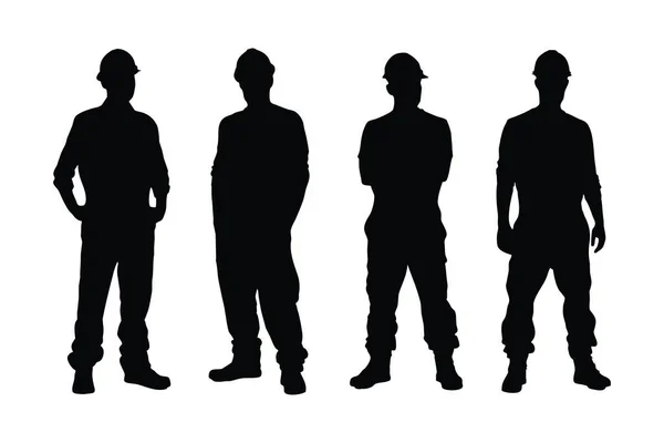 Männliche Mason Silhouette Auf Weißem Hintergrund Bauarbeiter Uniformen Und Mit — Stockvektor