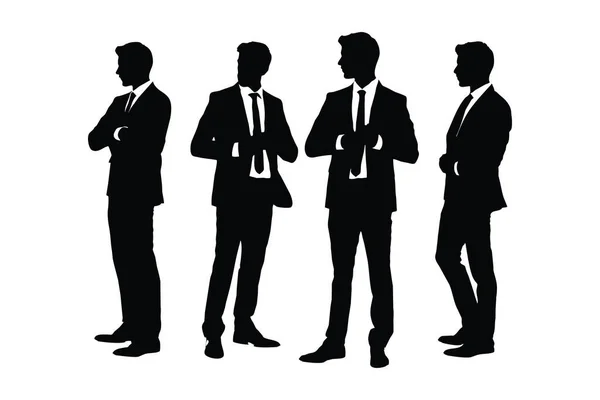 男性商人的轮廓 白色背景 律师男孩剪影系列 具有匿名面孔的男律师和顾问 男律师身穿西服 站在一起 — 图库矢量图片