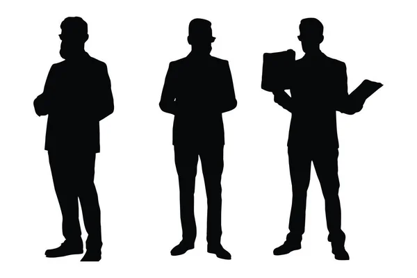 Mannen Advocaten Pakken Staande Silhouet Bundels Mannelijke Advocaten Raadgevers Met — Stockvector