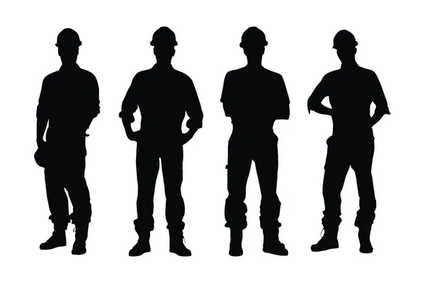 Männliche Mechanische Silhouette Auf Weißem Hintergrund Mechaniker Uniformen Und Stehenden — Stockvektor