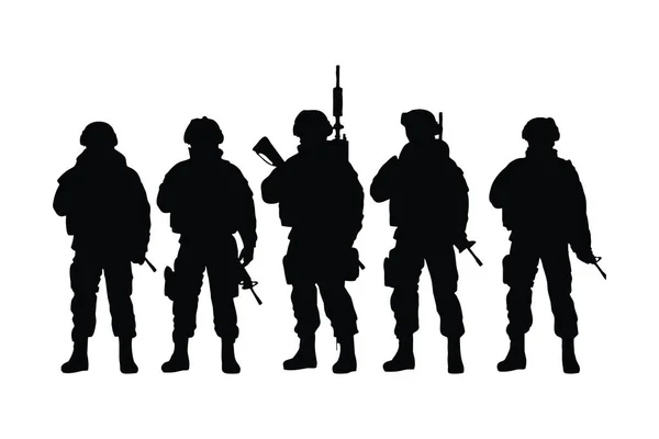 Beyaz Arka Planda Asker Silueti Üniforma Giyen Özel Bir Ordu — Stok Vektör