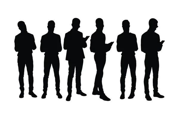 在白色背景上的男教师轮廓 男校老师穿着校服 导师站在那里 带着书的轮廓 具有匿名面孔的男性教育者 男家庭教师简介系列 — 图库矢量图片