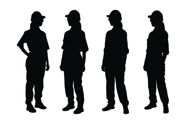 Ingeniørkvinner Med Anonyme Ansikter Kvinnelig Ingeniør Uniformer Silhuettbunt Jentearbeidere Silhuettsamling – stockvektor