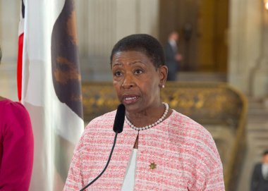 San Francisco, CA - Jan 25, 2023: Contra Costa DA Diana Becton speaking at a Press Conf at City Hall announcing the new Bay Area Abortion Rights Coalition (BAARC)