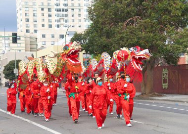 Oakland, CA - Jan 29, 2023: Participants in the first annual Lunar New Year Parade in Oakland.