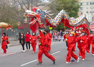 Oakland, CA - Jan 29, 2023: Participants in the first annual Lunar New Year Parade in Oakland.