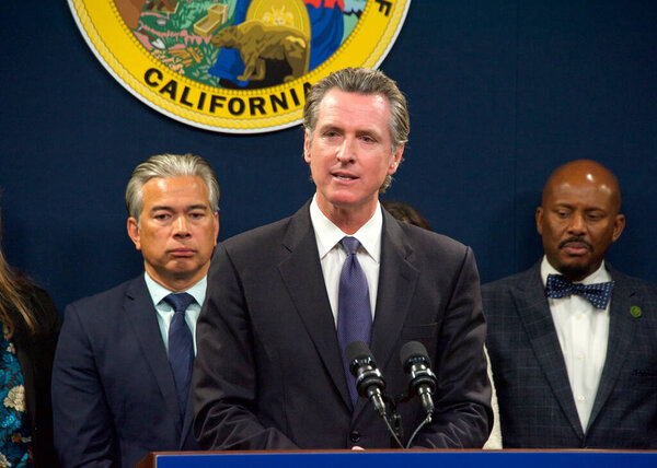 Sacramento, CA - Feb 1, 2023:  Governor Gavin Newsom speaking at a Gun Safety Legislation Press Conference.