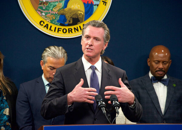 Sacramento, CA - Feb 1, 2023:  Governor Gavin Newsom speaking at a Gun Safety Legislation Press Conference.