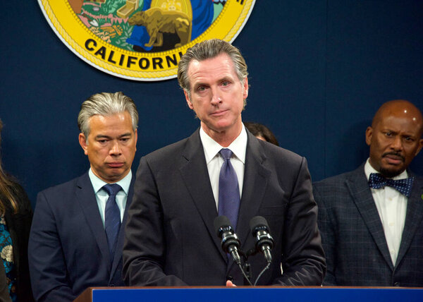 Sacramento, CA - Feb 1, 2023:  Governor Gavin Newsom speaking at a Gun Safety Legislation Press Conference.