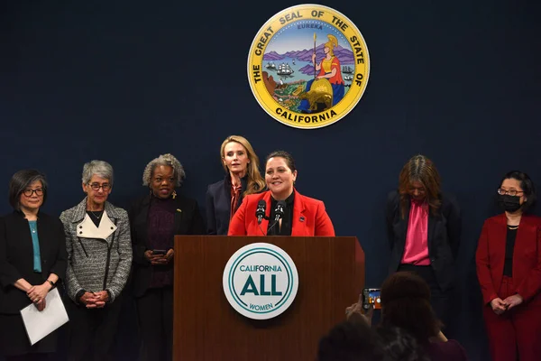 stock image Sacramento, CA - March 14, 2023: Holly Martinez Deputy Director of the California Commission on the Status of Women and Girls speaking at the Californias Equal Pay Day Pledge Event.